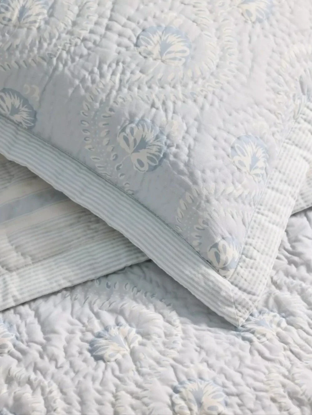 Fairhope Cotton Voile Coverlet By Serena And Lily, Sky Sz Q + BONUS SHAM!